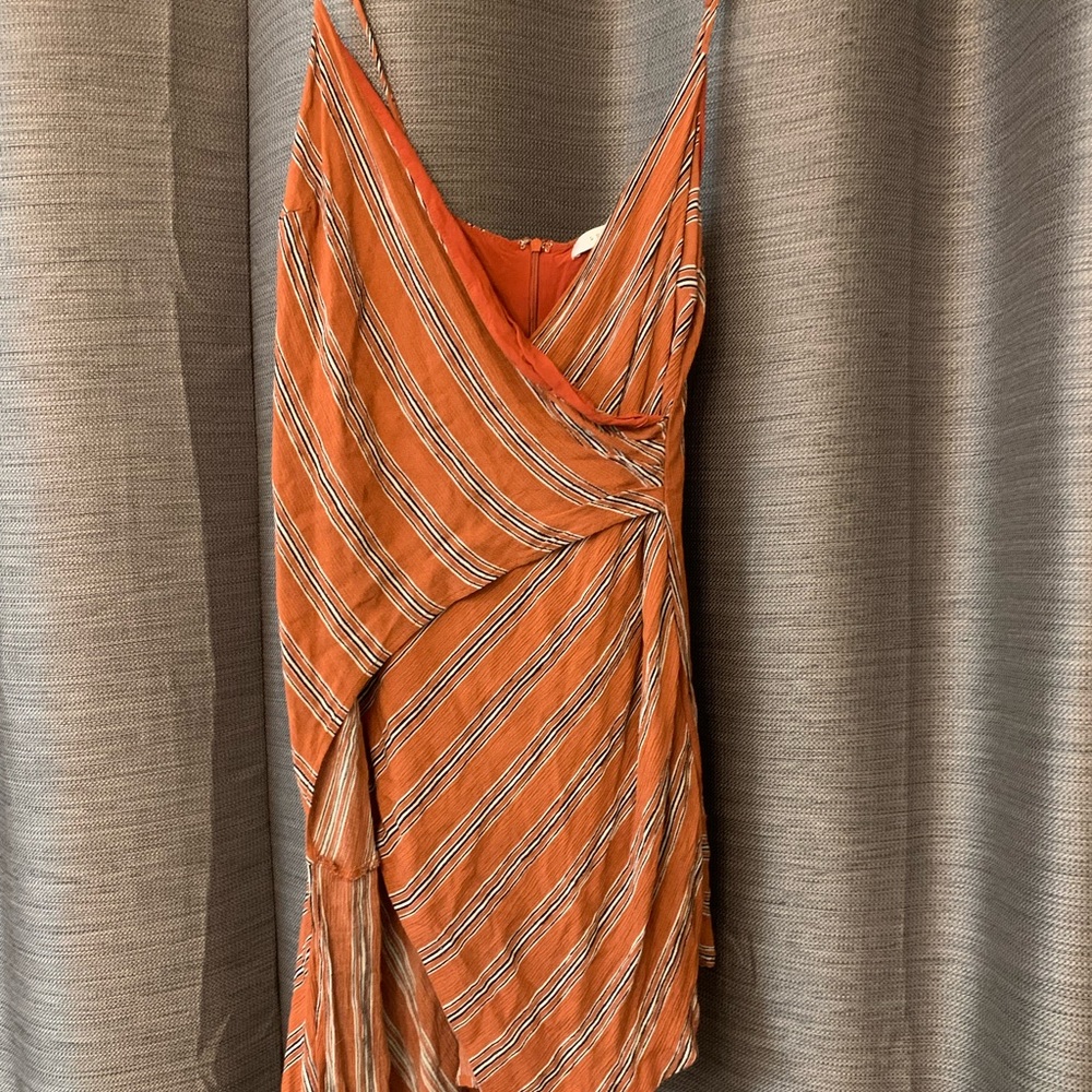 Orange LUSH asymmetrical cocktail dress with stripes and a slit